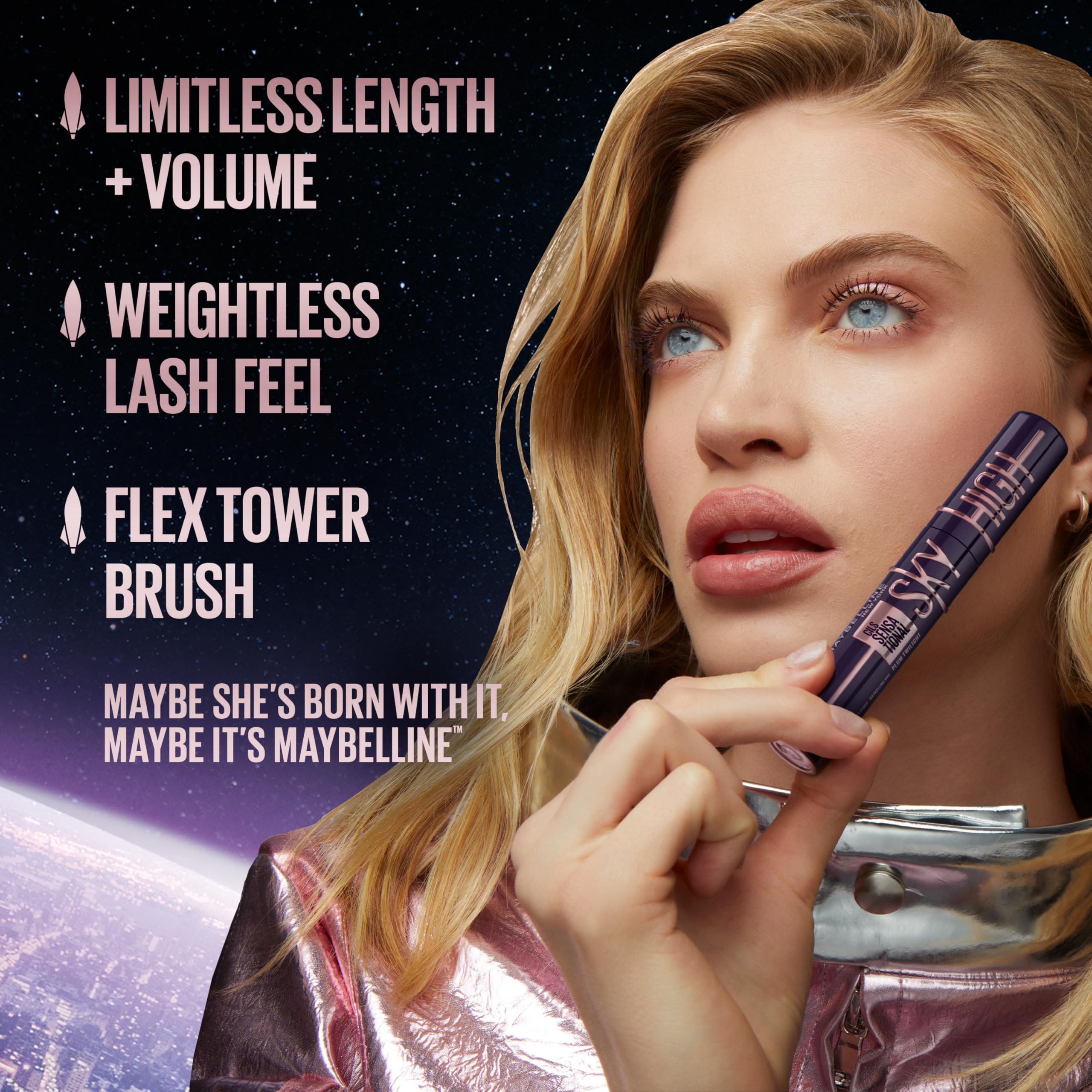 Maybelline Lash Sensational Sky High Mascara Makeup, Volumizing, Lengthening, Defining, Curling, Multiplying, Buildable, Washable Formula, Burgundy Haze, 1 Count
